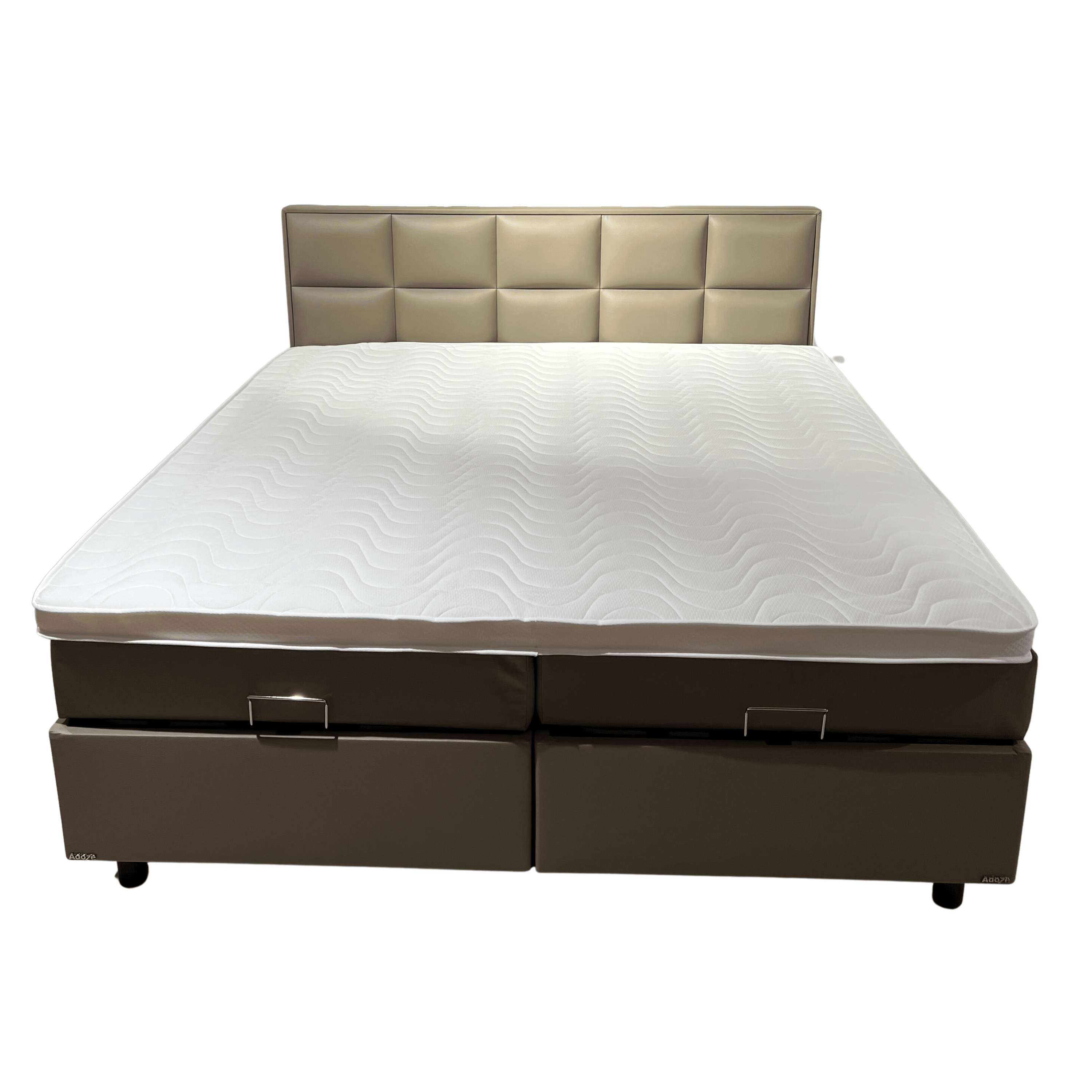 Boxspring Mars met opbergkoffer - PU taupe - Boxspring - Meubelen Robbrecht