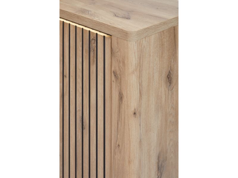 Detail van de Canyon oak afwerking van dressoir Santos