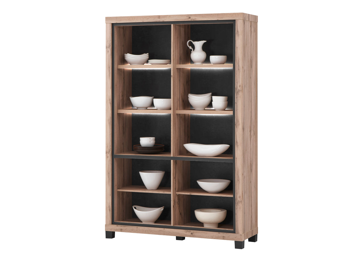 Open Elegance vitrinekast 133 cm met glazen en houten legplanken