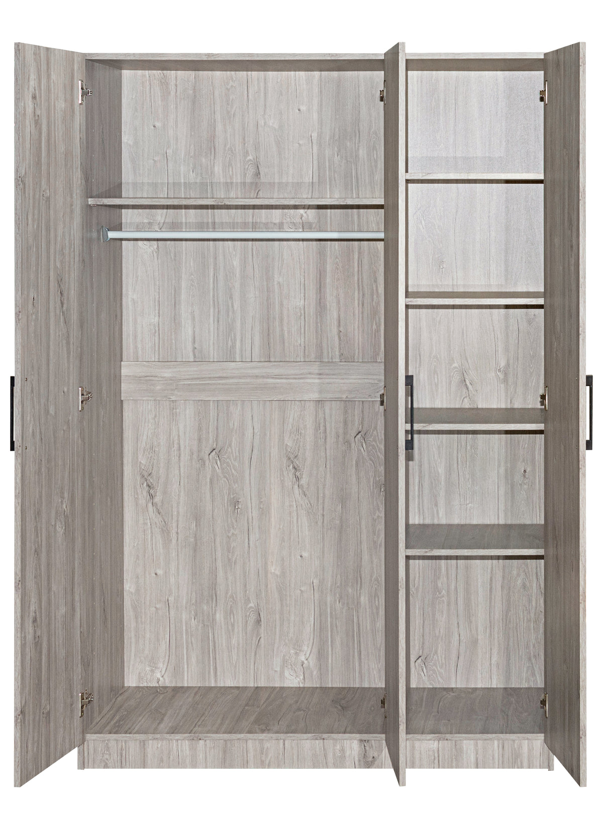 Elmo kleerkast – 120 cm – 3 deuren – open met zicht op de binnenindeling