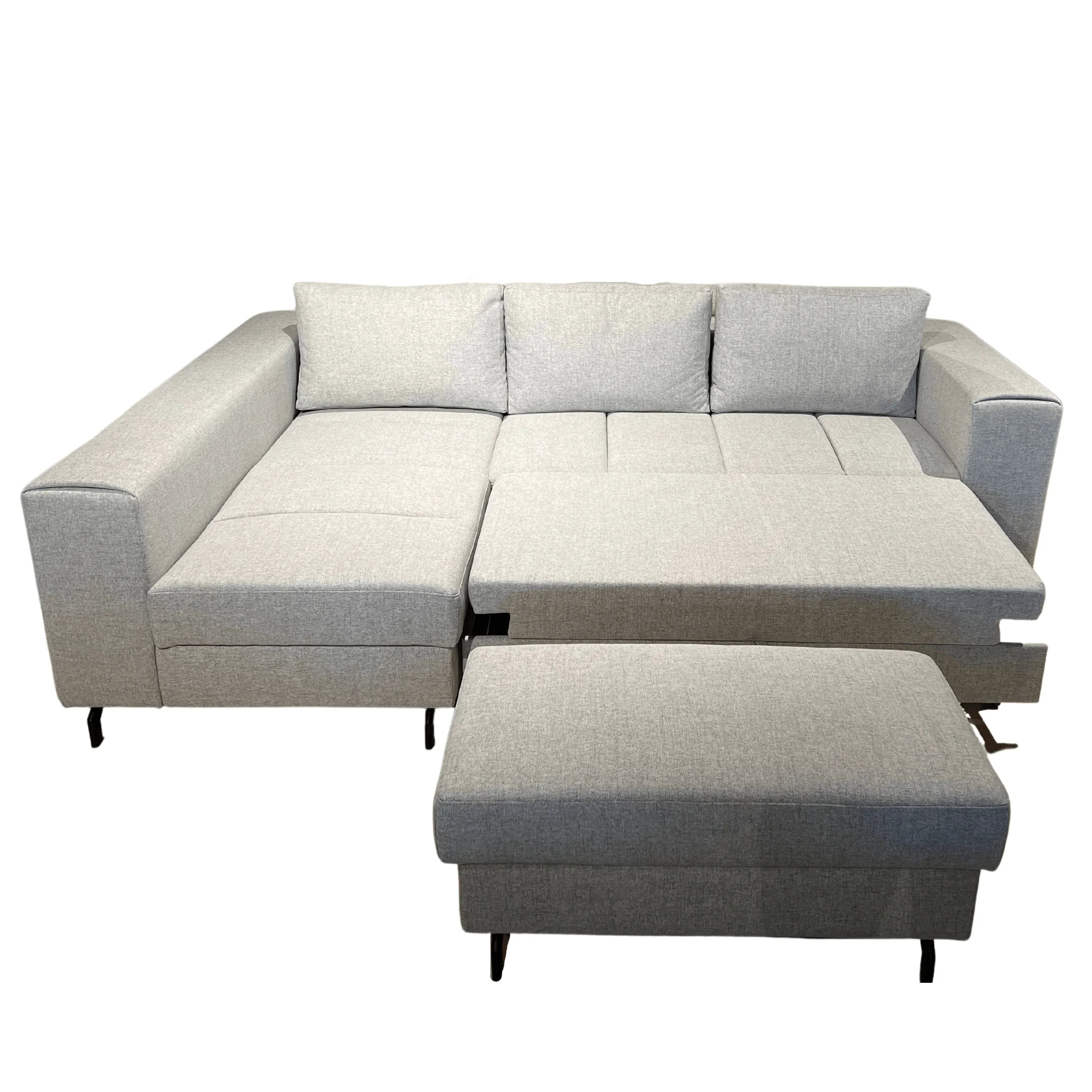 Hoeksalon Falu inclusief poef - Grijze stof - Salon - Meubelen Robbrecht