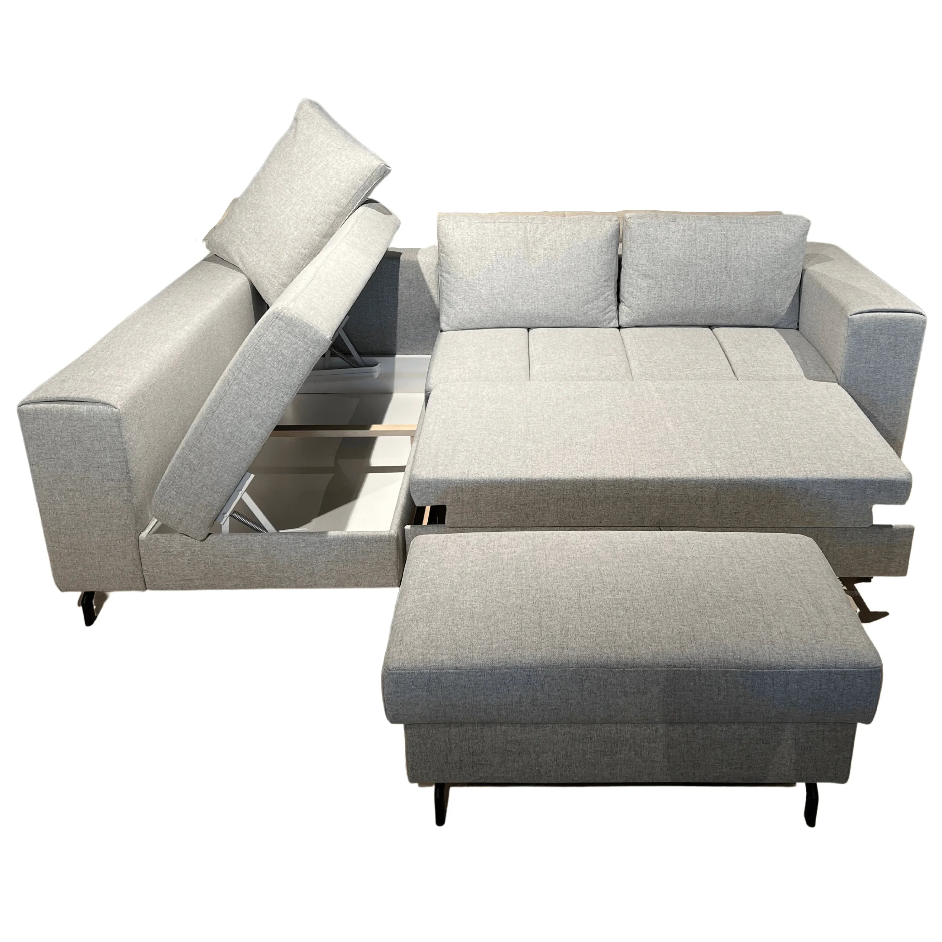 Hoeksalon Falu inclusief poef - Grijze stof - Salon - Meubelen Robbrecht