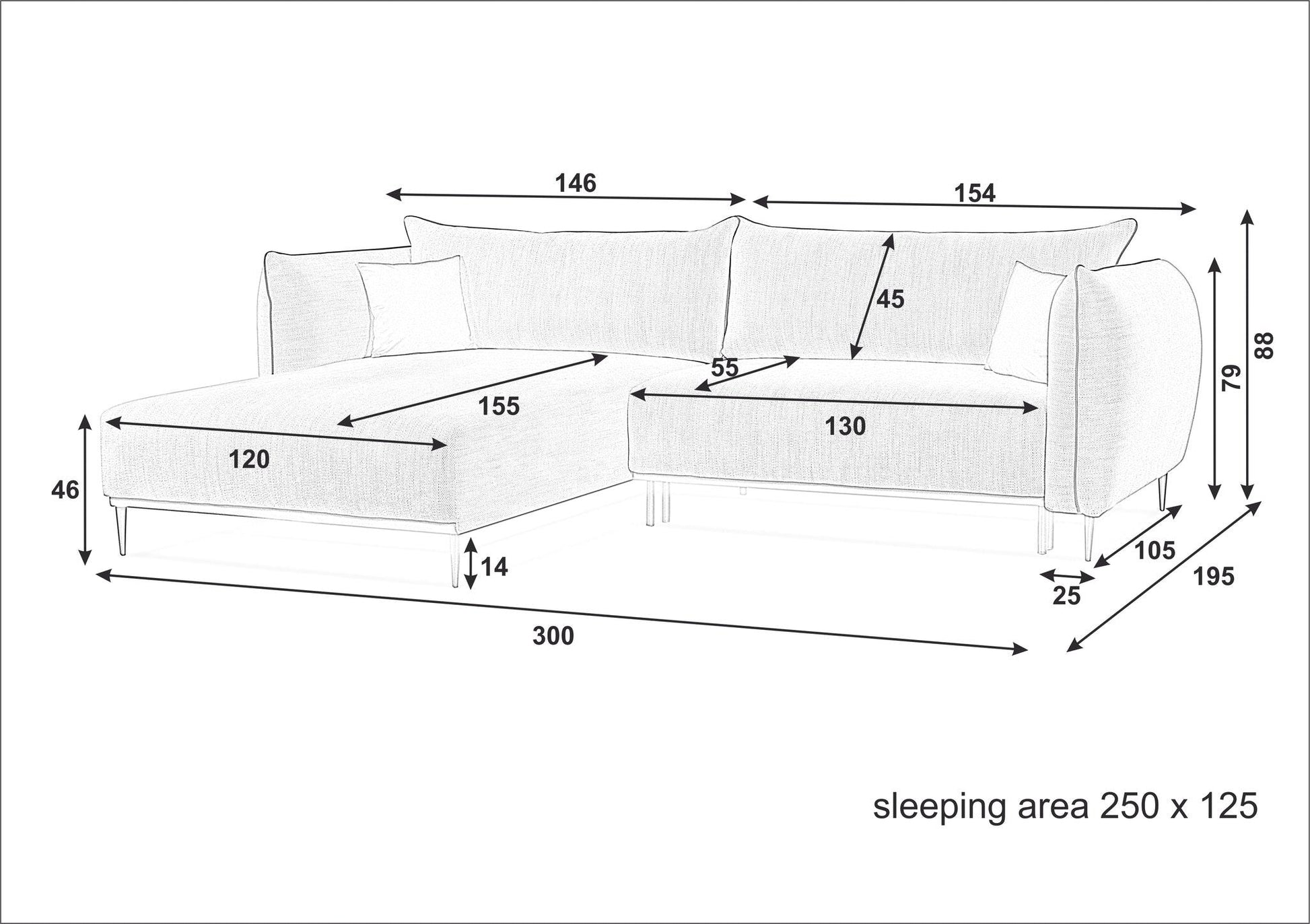 Hoeksalon met slaapfunctie Toscane - Extra brede longchair - Salon - Meubelen Robbrecht