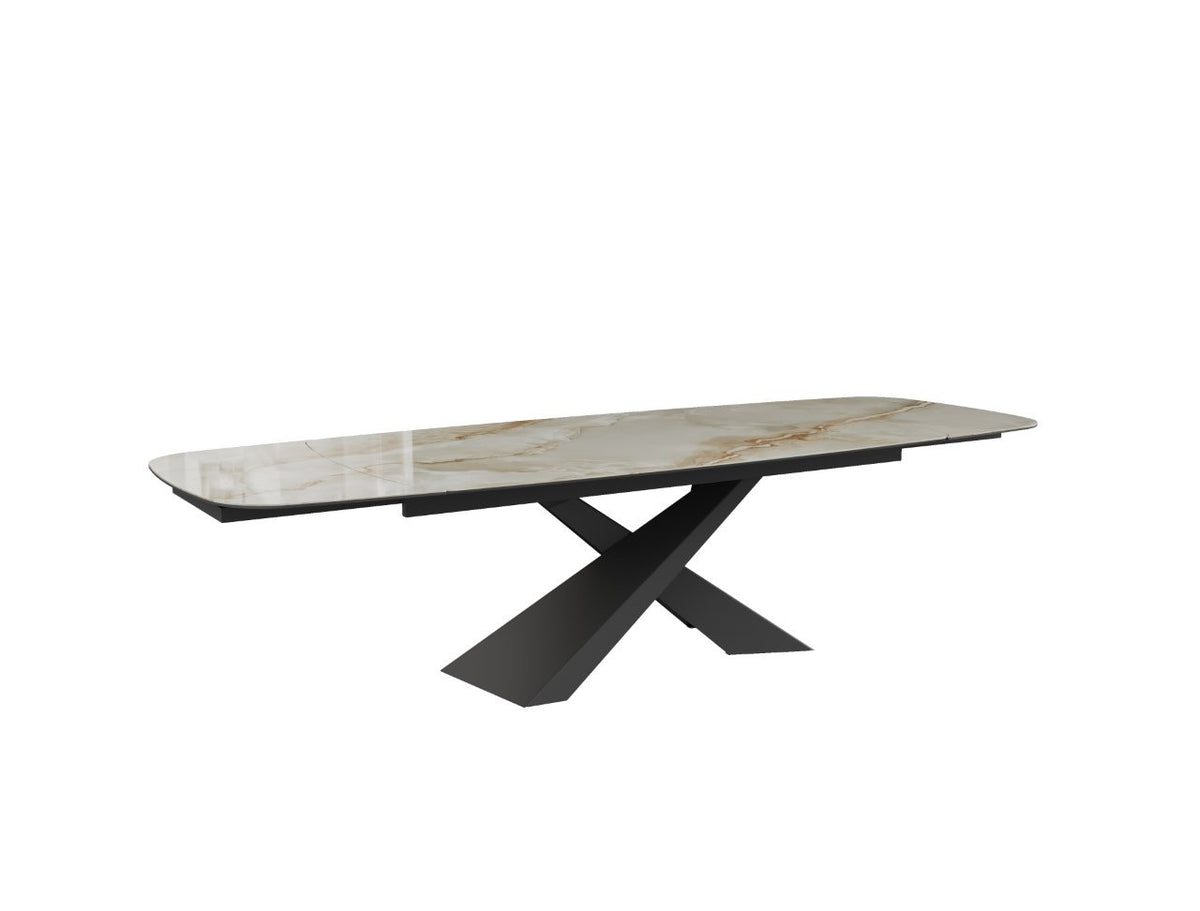 Uitgeschoven keramische eettafel Largo van 300 cm in Peregrina Beige