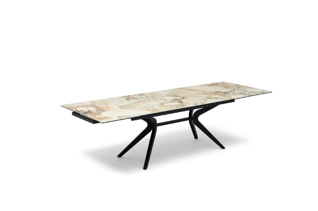 Uitgeschoven keramische eettafel Luxe in Coralia Brown met poot 2