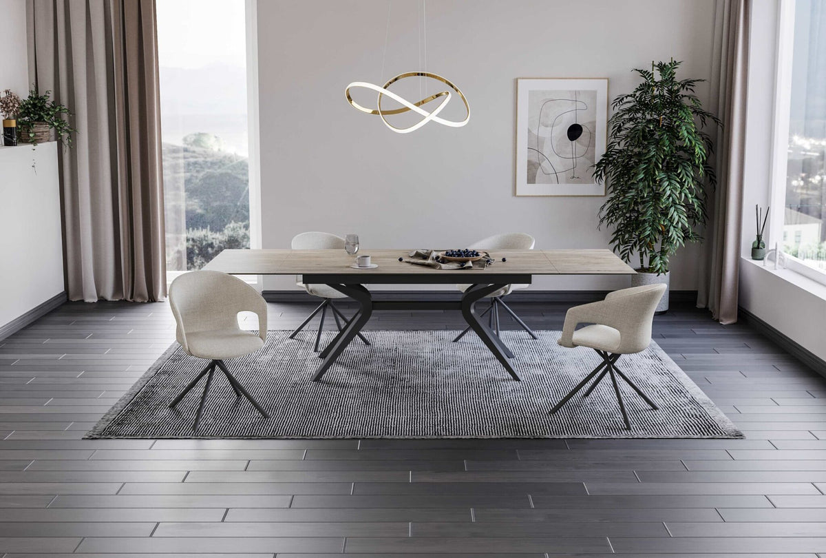 Keramische eettafel Luxe in natuurkleur met zwart metalen onderstel