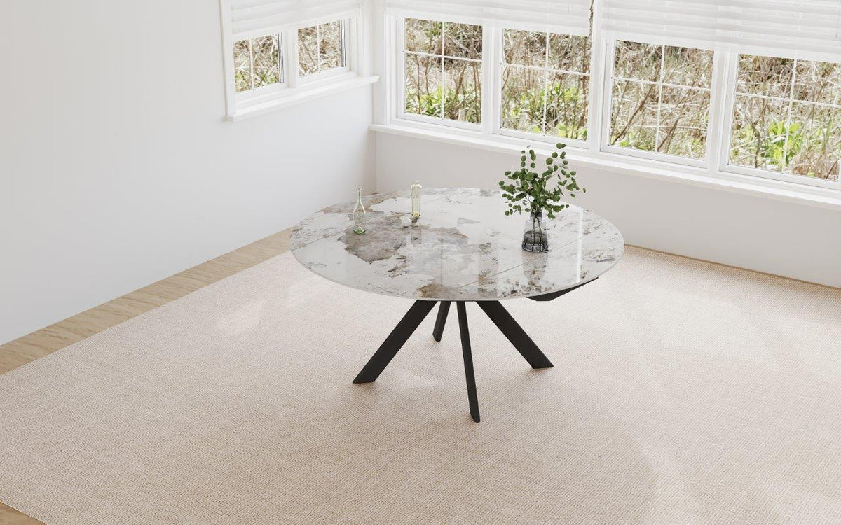 Uitgeschoven eettafel Palermo van 150 cm in Elysium Marble Brown
