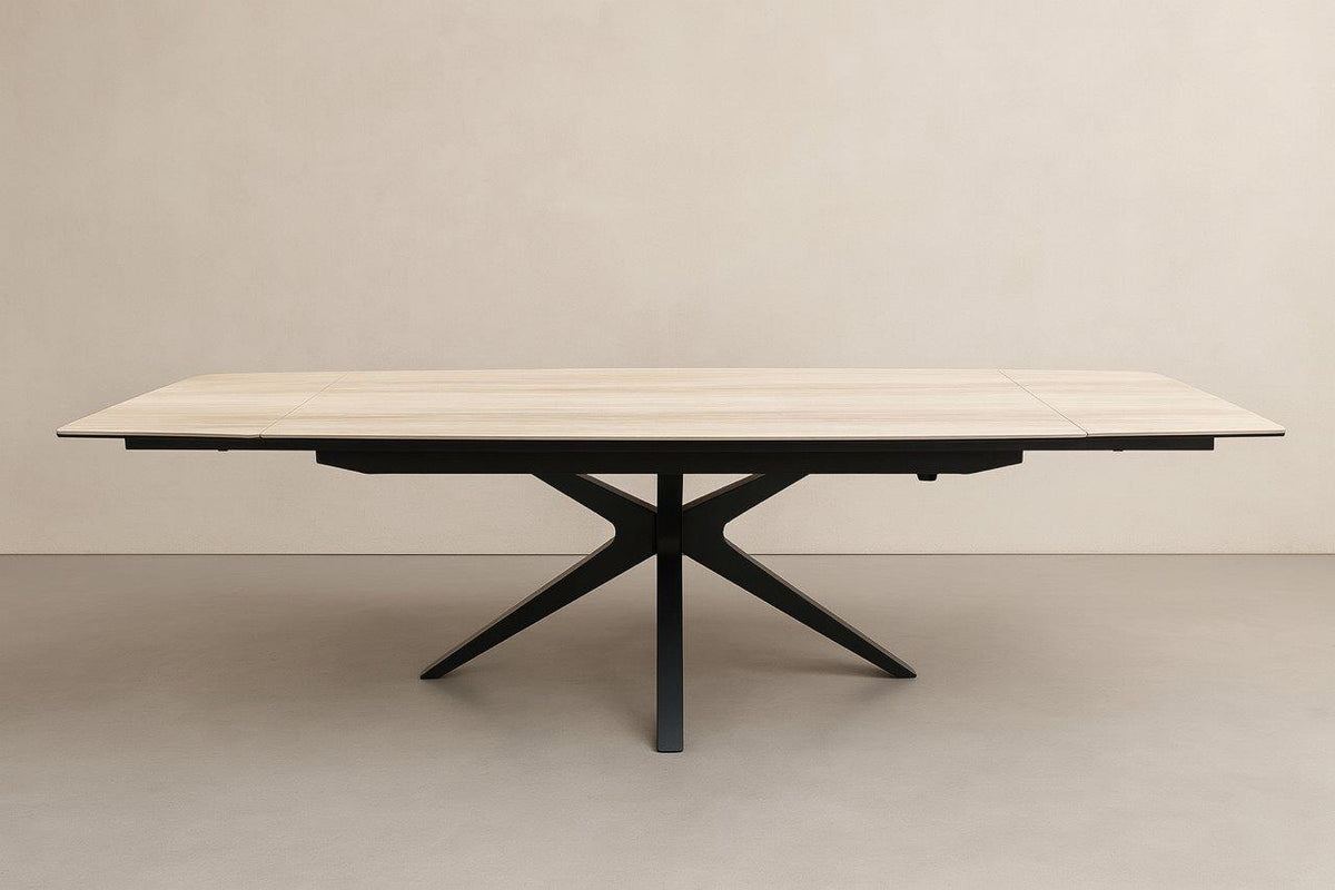 Deens ovale eettafel Siracusa met keramisch blad in Travertine Sand