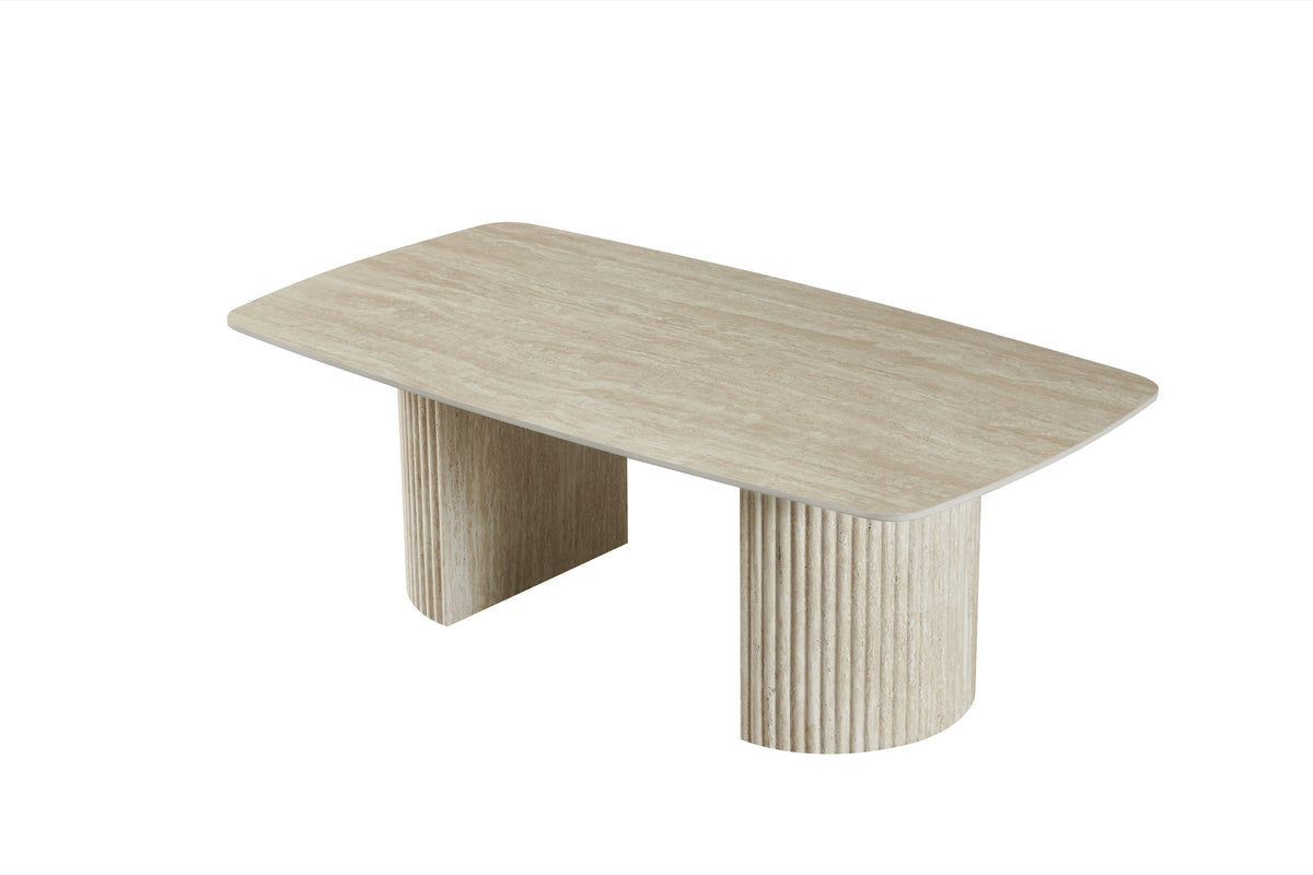 Keramische tafels salontafel – travertin – 130 cm – vooraanzicht