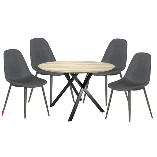Ronde tafel hout 120cm + 4 stoelen - Eettafel - Meubelen Robbrecht