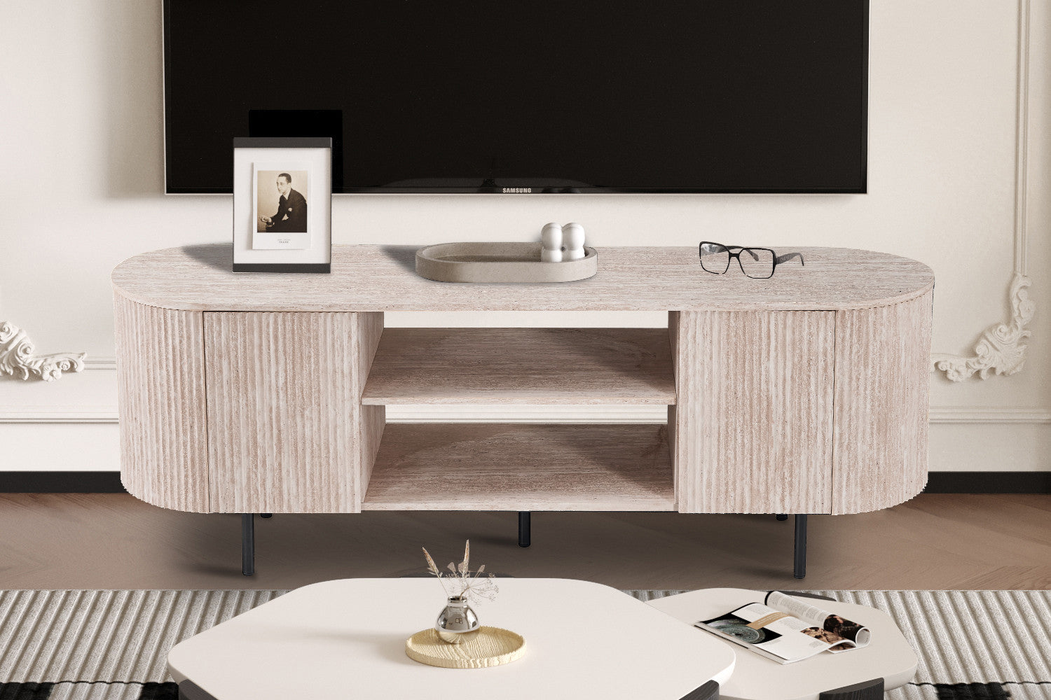 TV meubel 'Lagos' 160 cm Decor Travertin Beige – Rousseau 2175-3