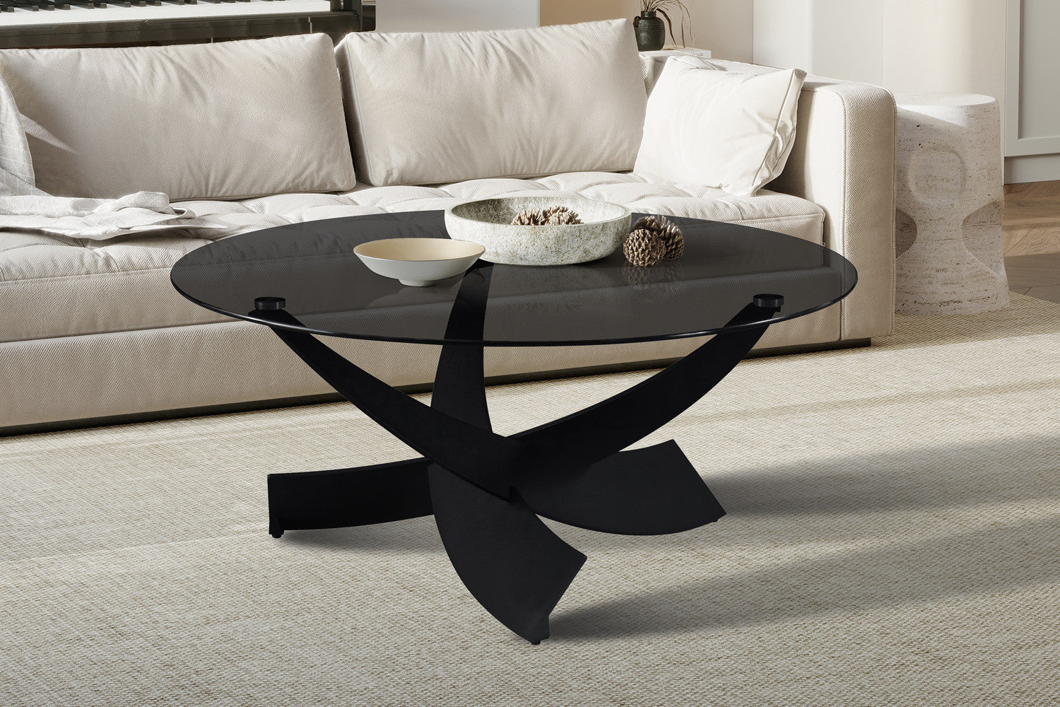 Salontafel 'Weston' Rond Grijs helder glas – Rousseau 3007