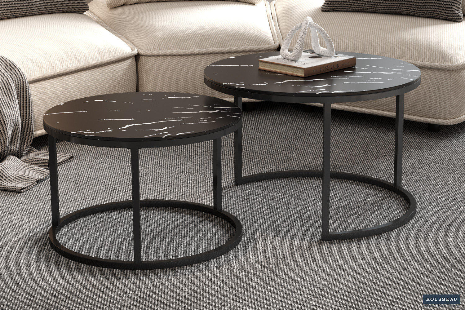 Salontafel 'Boston' Decor Glas Marmer Zwart – Rousseau 3055-2