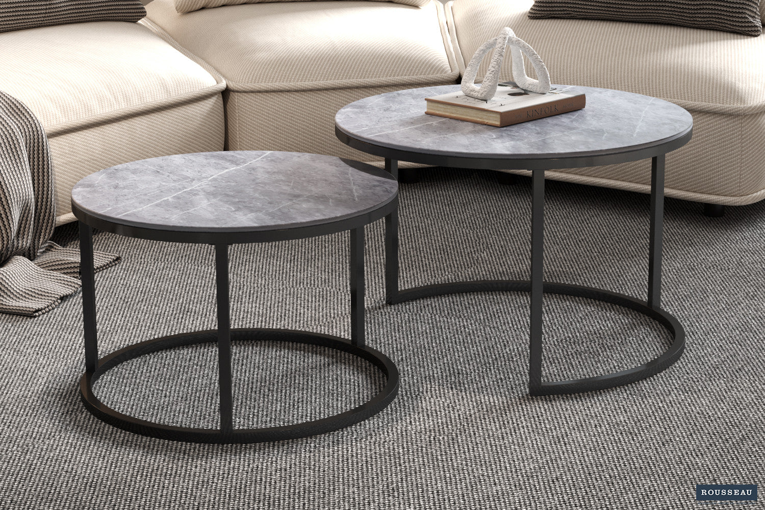 Salontafel 'Boston' Decor Glas Steen Grijs – Rousseau 3055-3