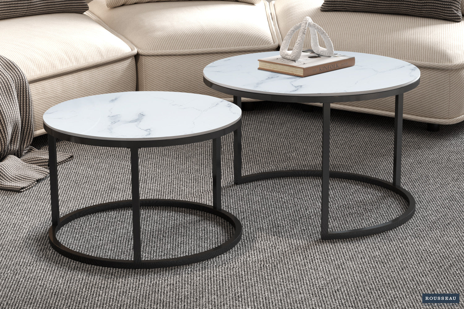 Salontafel 'Boston' Decor Glas Marmer Wit – Rousseau 3055-4