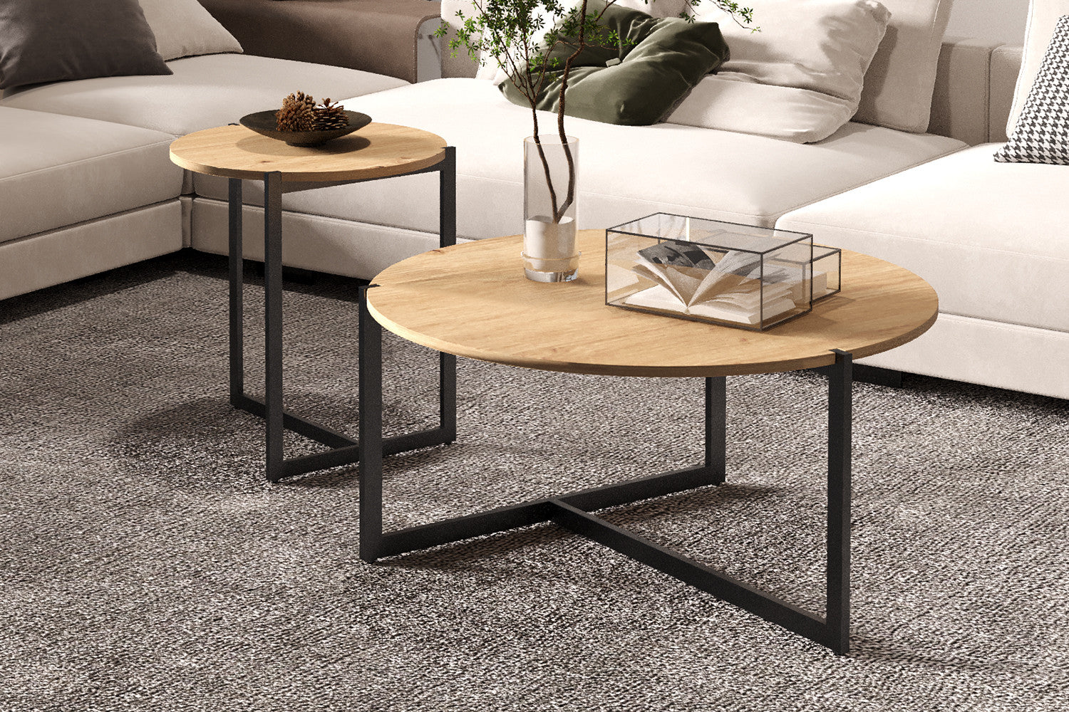 Set van 2 salontafels 'Pola' Decor Oude eik – Rousseau 3080-1