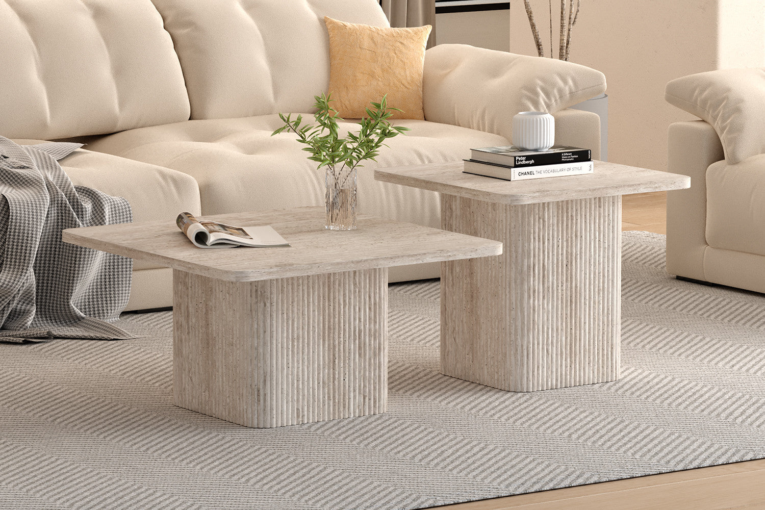 Set van 2 salontafels 'Bobby' Travertin Beige – Rousseau 3085-1