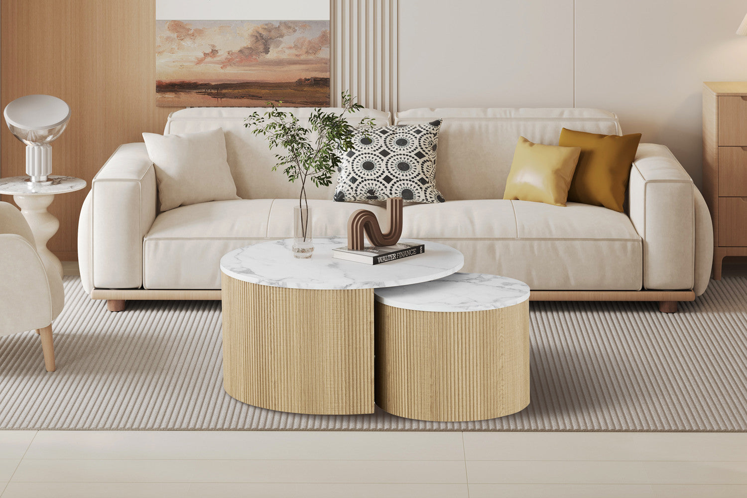 Salontafel 'Rowan' Rond Decor Marmer Beige – Rousseau 3107