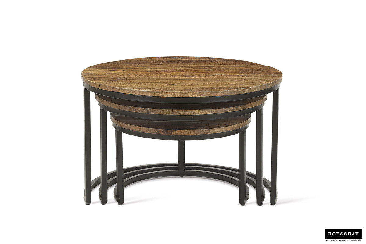 Salontafel Arnod 3-delig Mango hout – breedte 50/60/70 cm, diepte 50/60/70 cm en hoogte 30/38/45 cm – aanzicht 5