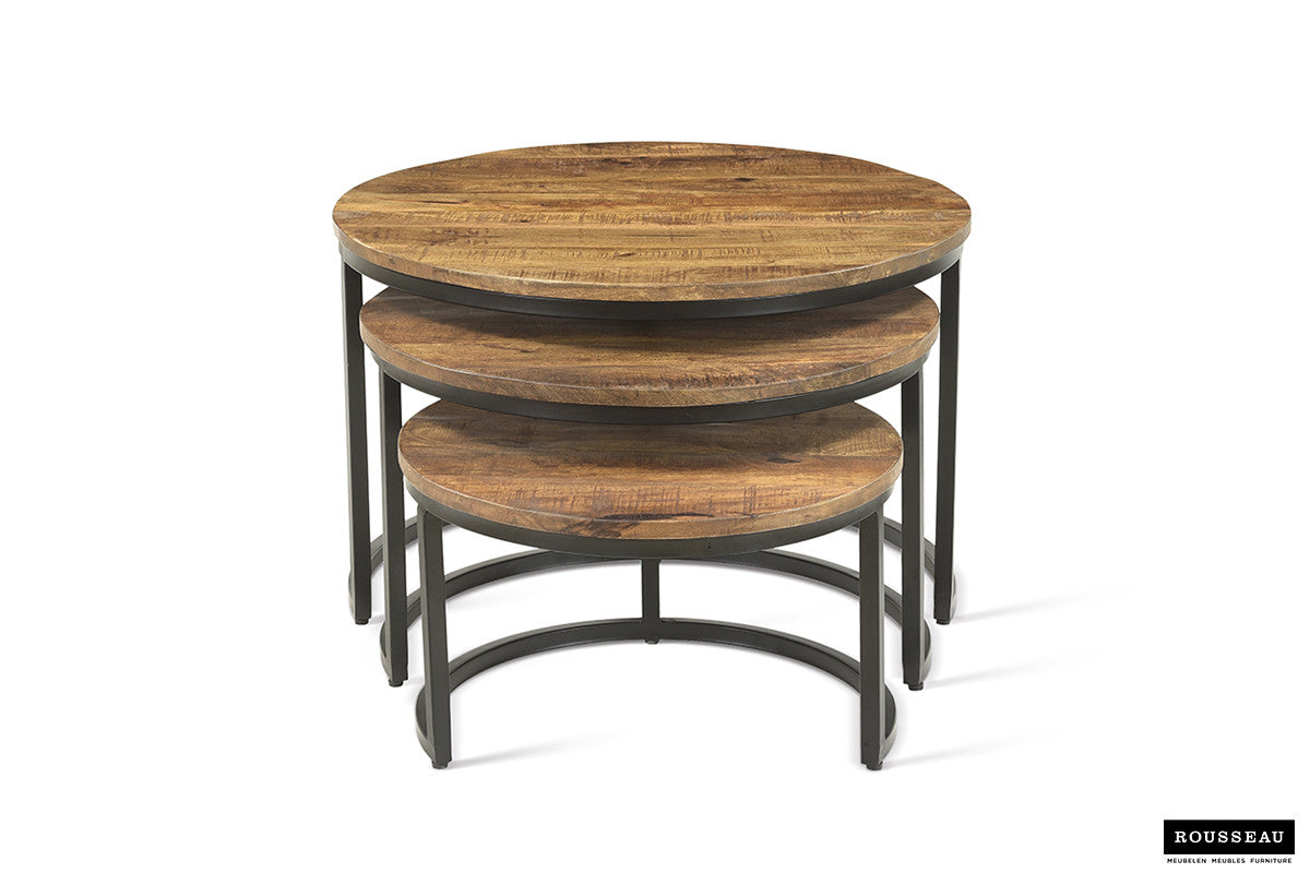 Salontafel Arnod 3-delig Mango hout – breedte 50/60/70 cm, diepte 50/60/70 cm en hoogte 30/38/45 cm – aanzicht 6