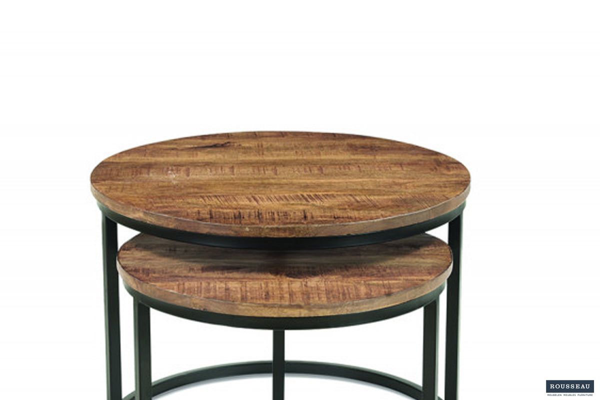 Salontafel Goja 2-delig Mango hout – breedte 50/60 cm, diepte 50/60 cm en hoogte 38/45 cm – aanzicht 3