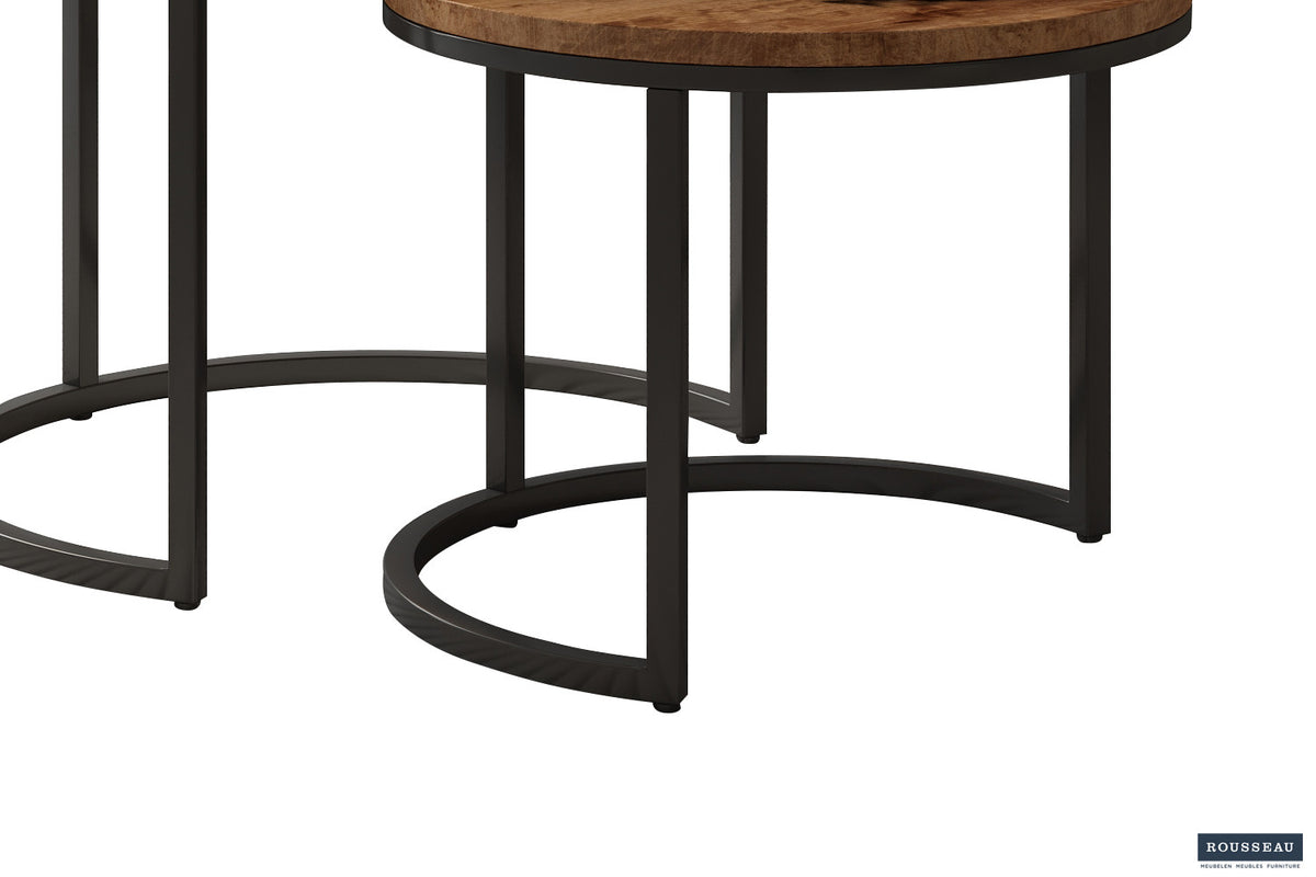 Salontafel Goja 2-delig Mango hout – breedte 50/60 cm, diepte 50/60 cm en hoogte 38/45 cm – aanzicht 4
