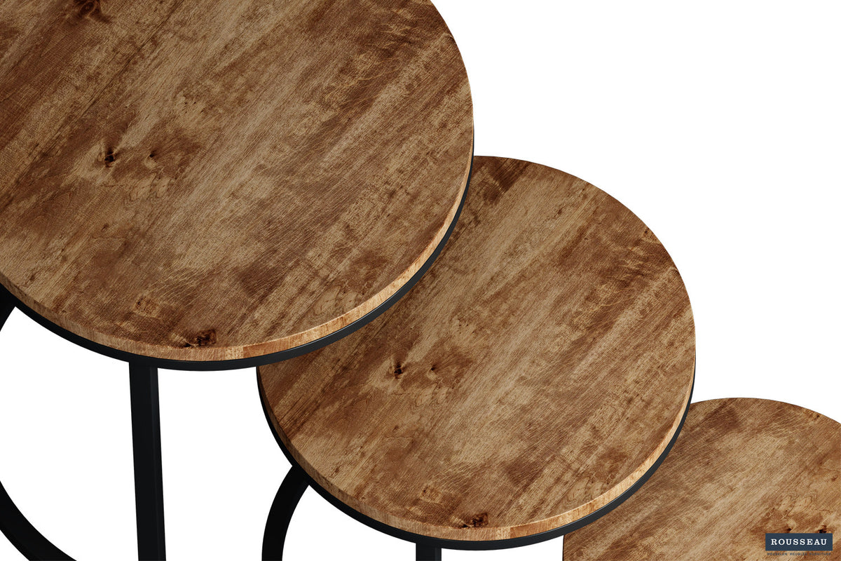 Bijzettafel Plano 3-delig Mango hout – breedte 30/37/45 cm, diepte 30/37/45 cm en hoogte 30/37/45 cm – aanzicht 3