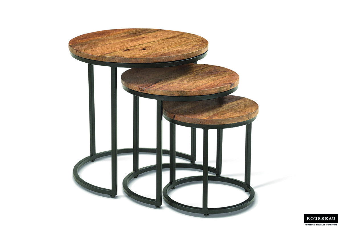 Bijzettafel Plano 3-delig Mango hout – breedte 30/37/45 cm, diepte 30/37/45 cm en hoogte 30/37/45 cm – aanzicht 5