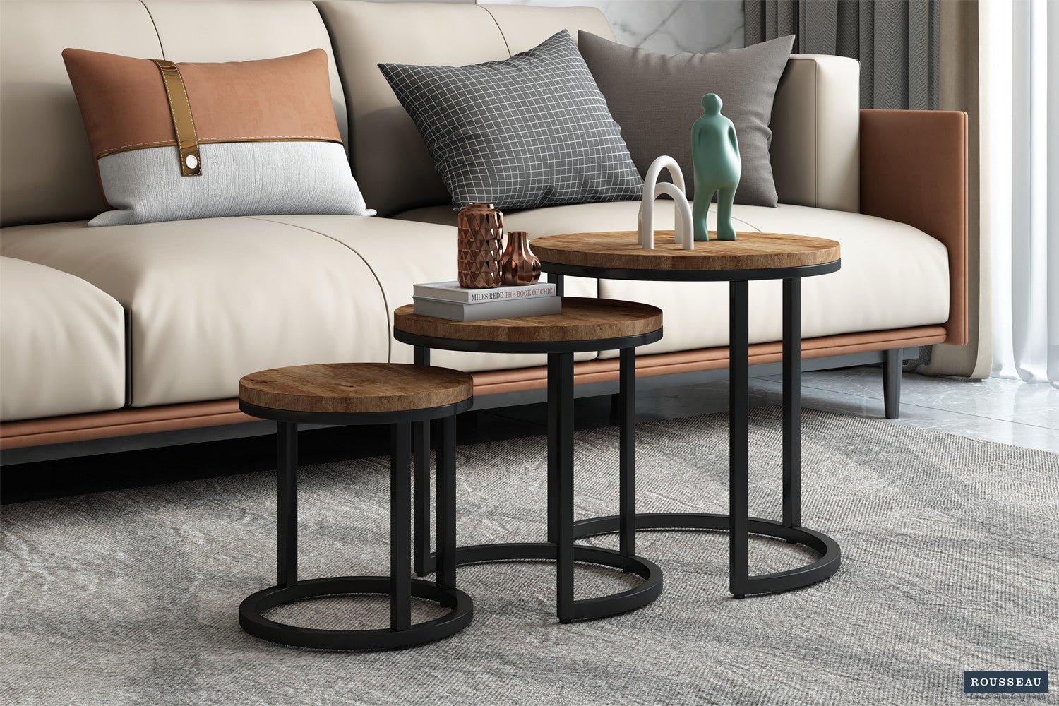 Bijzettafel 'Plano' 3-delig Mango hout – Rousseau 3275-1