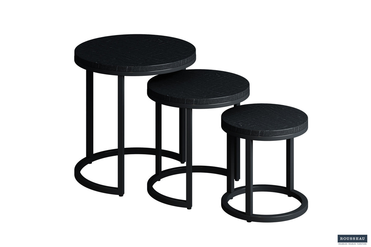 Bijzettafel Plano 3-delig Mango hout zwart – breedte 30/37/45 cm, diepte 30/37/45 cm en hoogte 30/37/45 cm – aanzicht 3