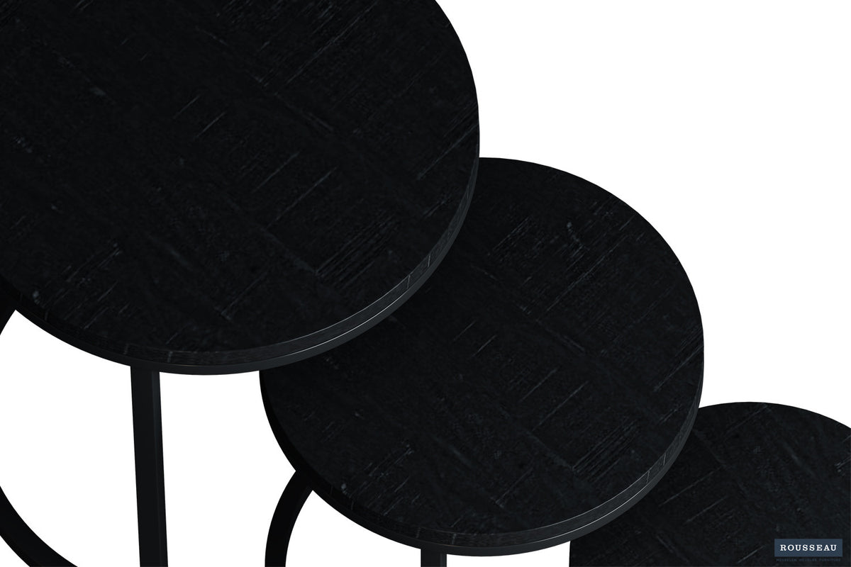 Bijzettafel Plano 3-delig Mango hout zwart – breedte 30/37/45 cm, diepte 30/37/45 cm en hoogte 30/37/45 cm – aanzicht 4