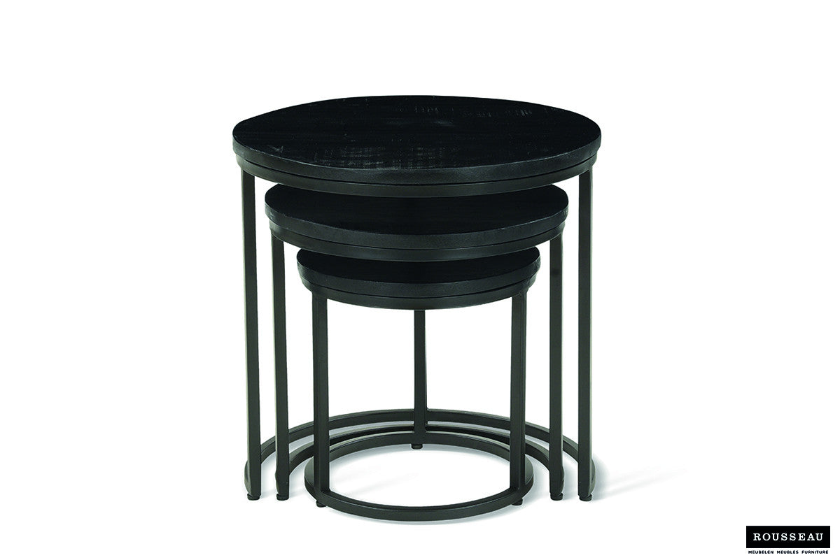 Bijzettafel Plano 3-delig Mango hout zwart – breedte 30/37/45 cm, diepte 30/37/45 cm en hoogte 30/37/45 cm – aanzicht 6