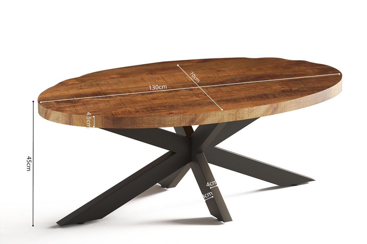 Salontafel Madeira Ovaal Mango hout – breedte 130 cm, diepte 70 cm en hoogte 45 cm – aanzicht 5