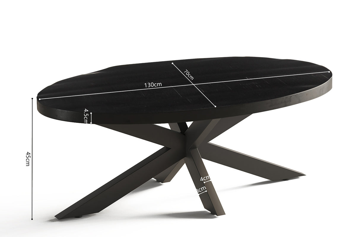 Salontafel Madeira Ovaal Mango hout zwart – breedte 130 cm, diepte 70 cm en hoogte 45 cm – aanzicht 5