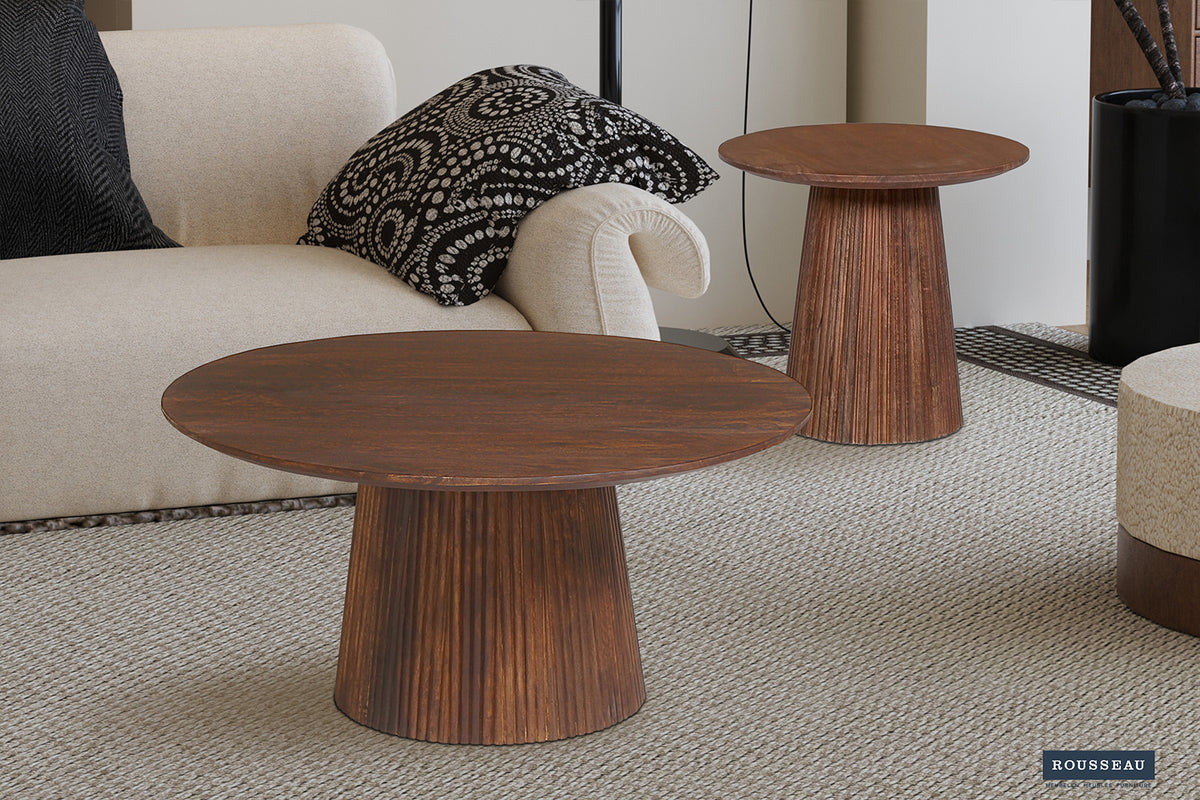 Salontafel Miguel 80 cm Rond Mango hout Lichtbruin – breedte 80 cm, diepte 80 cm en hoogte 38 cm – aanzicht 3