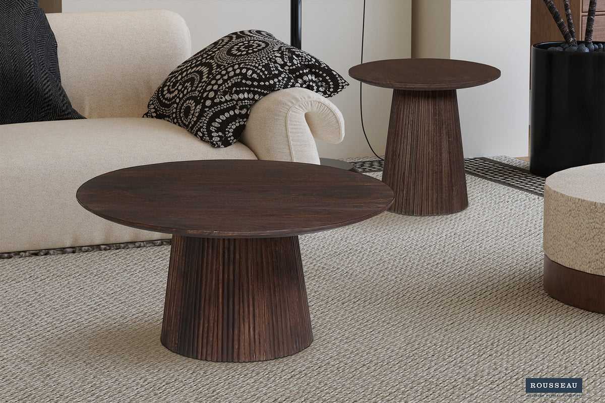 Salontafel Miguel 80 cm Rond Mango hout Donkerbruin – breedte 80 cm, diepte 80 cm en hoogte 38 cm – aanzicht 3
