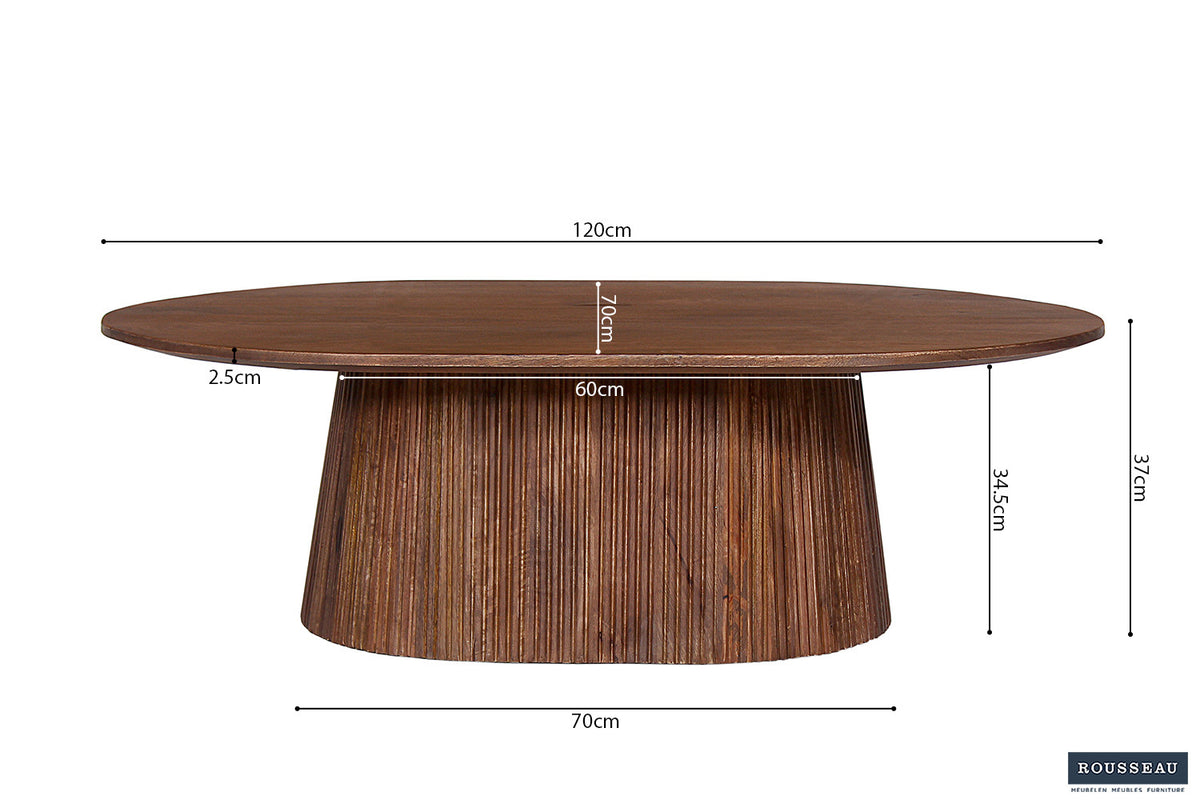 Salontafel Miguel 120 cm Ovaal Mango hout Lichtbruin – breedte 120 cm, diepte 70 cm en hoogte 37 cm – aanzicht 6