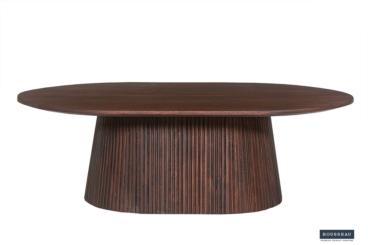 Salontafel Miguel 120 cm Ovaal Mango hout Donkerbruin – breedte 120 cm, diepte 70 cm en hoogte 37 cm – aanzicht 3