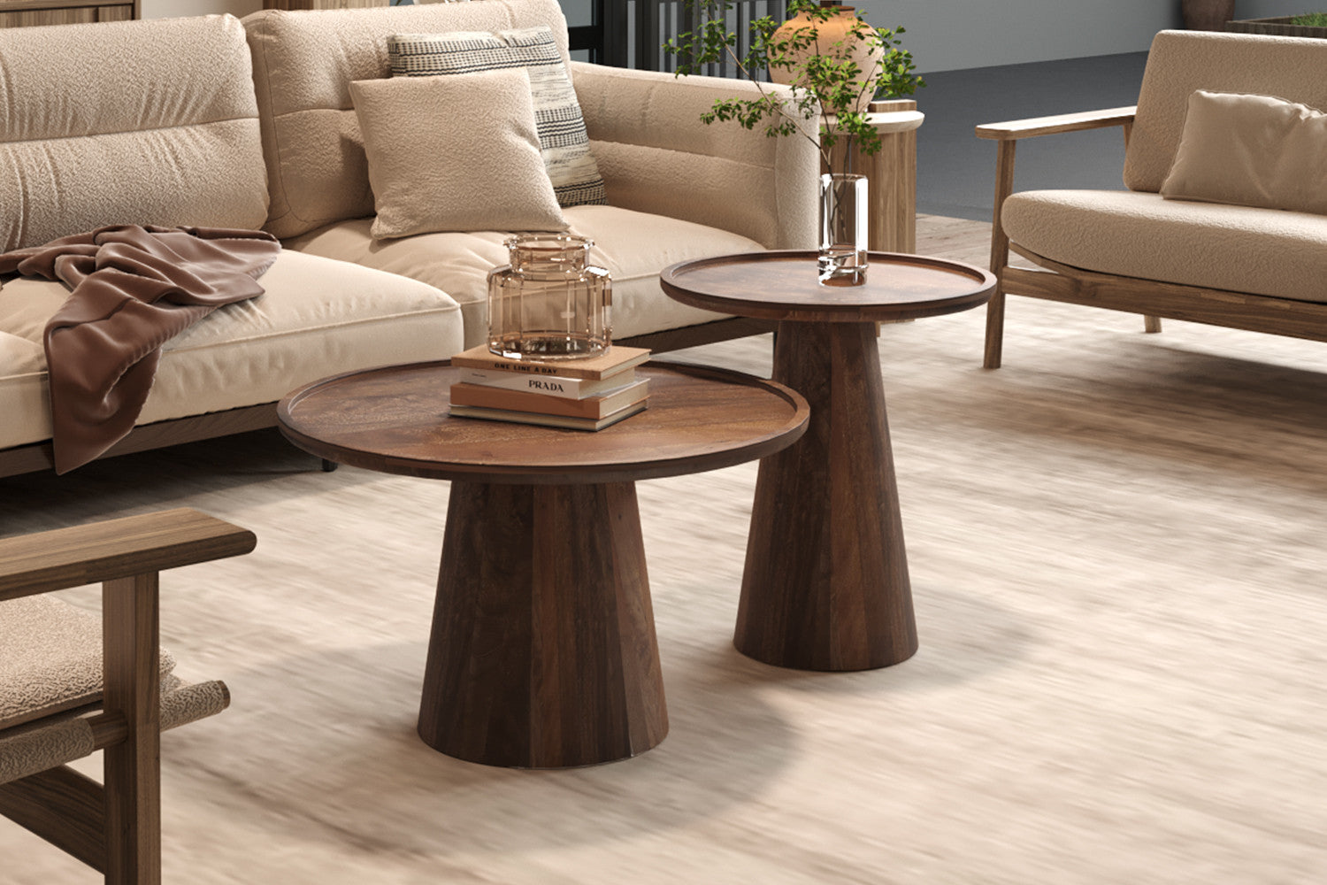 Salontafel 'Jules' 45x50 cm Rond Mango hout Lichtbruin - afbeelding 2