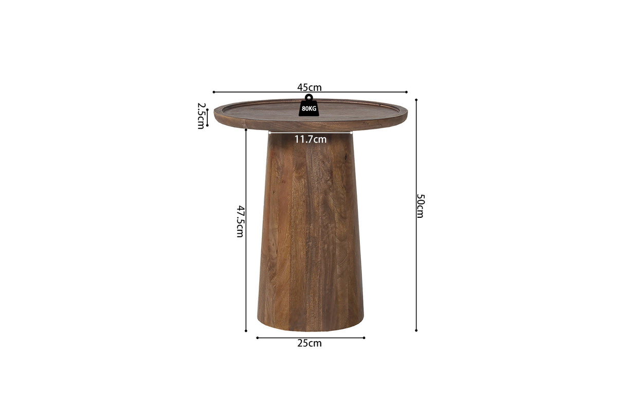 Salontafel Jules 45x50 cm Rond Mango hout Lichtbruin – breedte 45 cm, diepte 45 cm en hoogte 50 cm – aanzicht 6