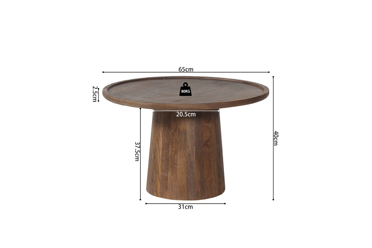 Salontafel Jules 65x40 cm Rond Mango hout Lichtbruin – breedte 65 cm, diepte 65 cm en hoogte 40 cm – aanzicht 6