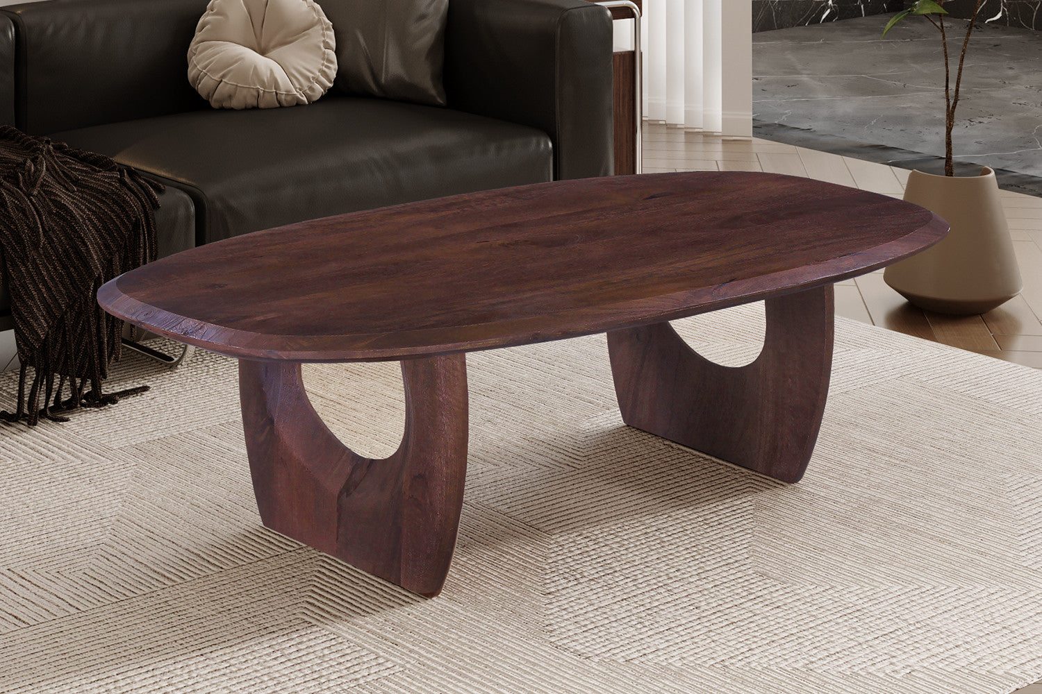 NEW - Salontafel 'Braga' Deens Ovaal Mango hout Donkerbruin - afbeelding 2