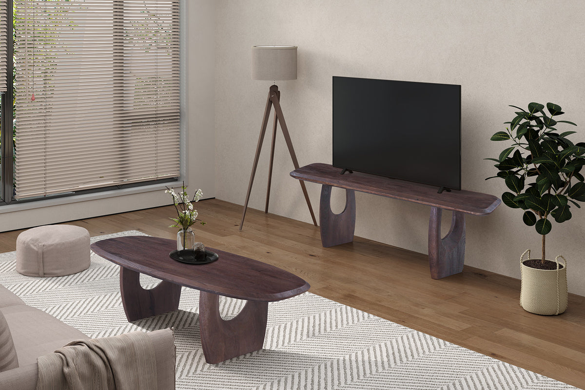 Salontafel Braga Deens Ovaal Mango hout Donkerbruin – breedte 130 cm, diepte 70 cm en hoogte 40 cm – aanzicht 3