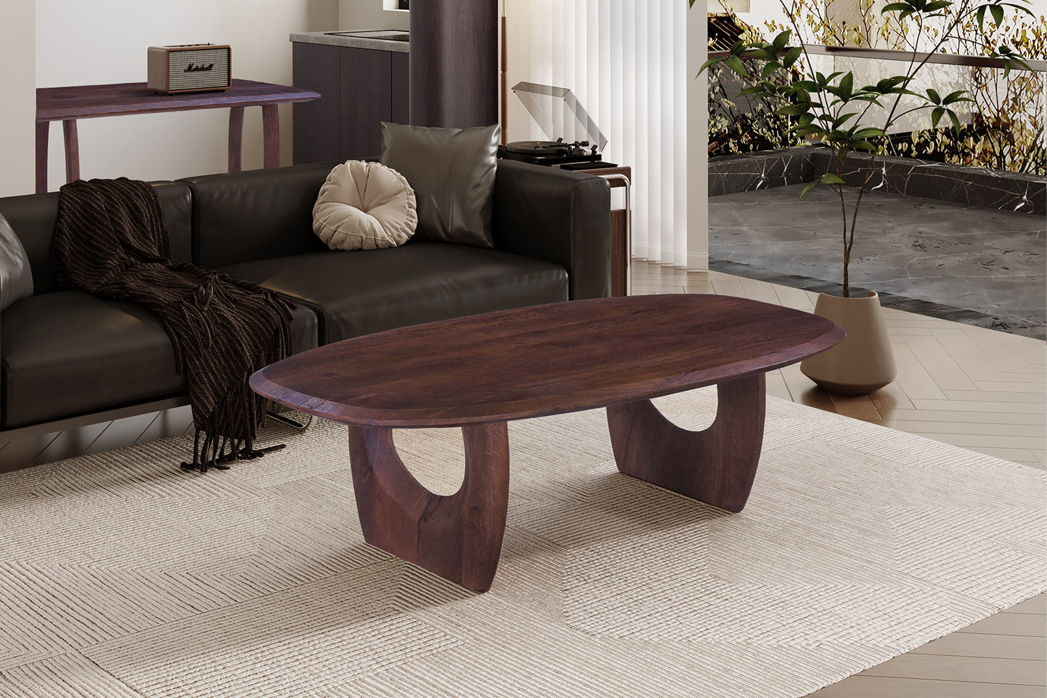 Salontafel 'Braga' Deens Ovaal Mango hout Donkerbruin – Rousseau 3331-1