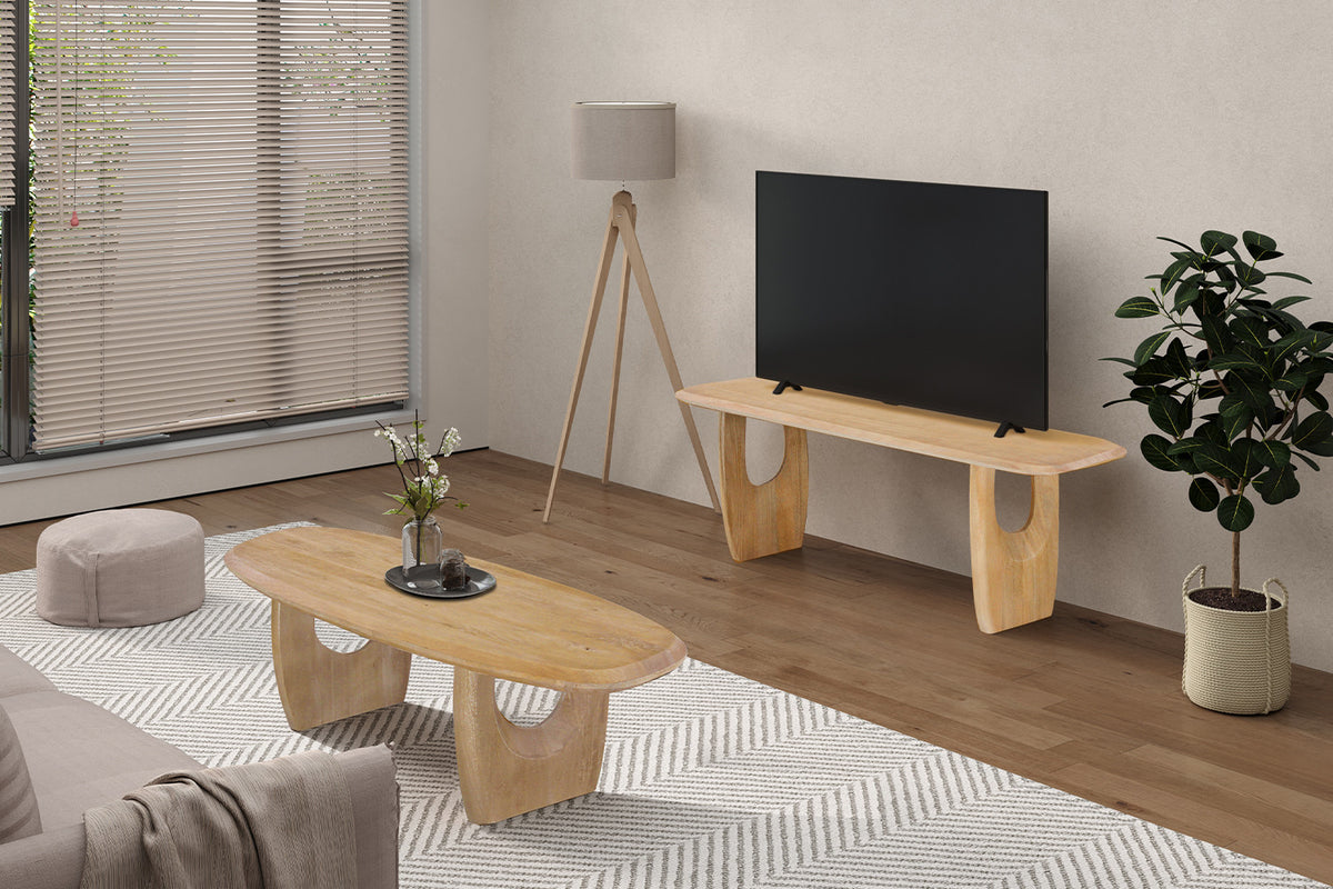 Salontafel Braga Deens Ovaal Mango hout Amandel – breedte 130 cm, diepte 70 cm en hoogte 40 cm – aanzicht 3