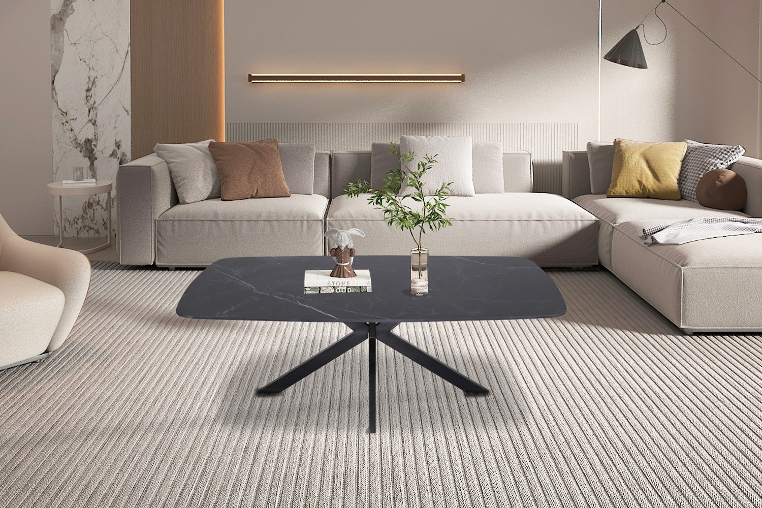 Salontafel 'Apollo' 130 cm Deens Ovaal Steen Zwart – Rousseau 3400-2
