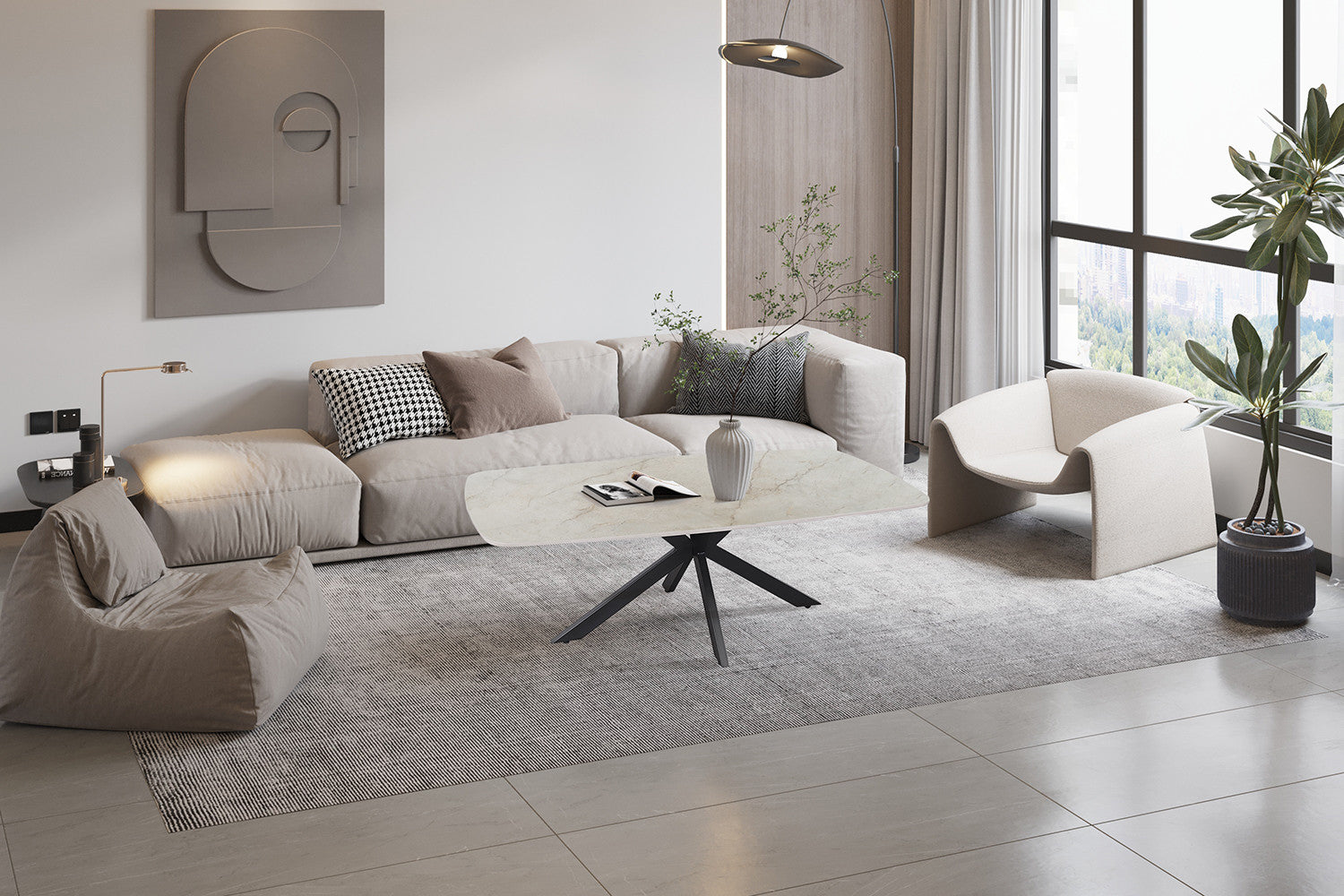 Salontafel 'Apollo' 130 cm Deens Ovaal Glanzend Steen Shakespeare Beige - afbeelding 2
