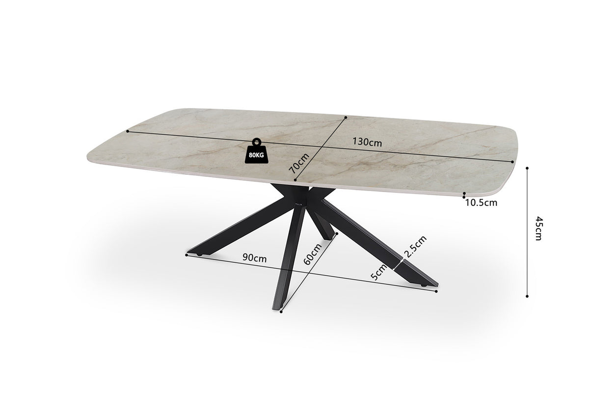 Salontafel Apollo 130 cm Deens Ovaal Glanzend Steen Beige – breedte 130 cm, diepte 70 cm en hoogte 45 cm – aanzicht 6