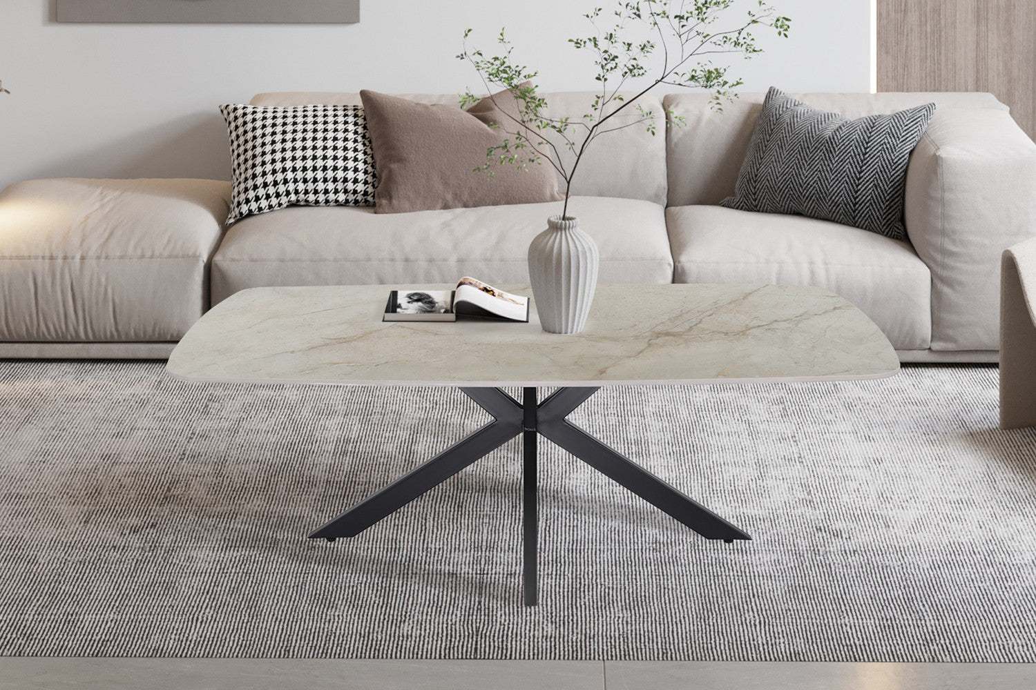 Salontafel 'Apollo' 130 cm Deens Ovaal Glanzend Steen Shakespeare Beige – Rousseau 3400-6