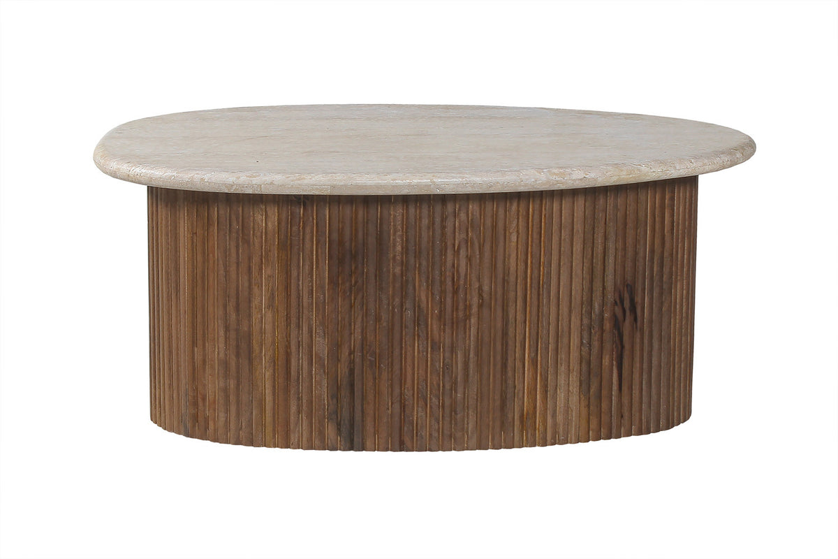 Salontafel Louis 90 cm Mango hout met Travertin Beige – breedte 90 cm, diepte 55 cm en hoogte 40 cm – aanzicht 3